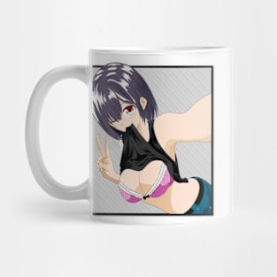 Waifu Material Japanese Hentai Manga Lewd Aesthetic Vaporwave Anime Selfie Peace Girl Colors Mug